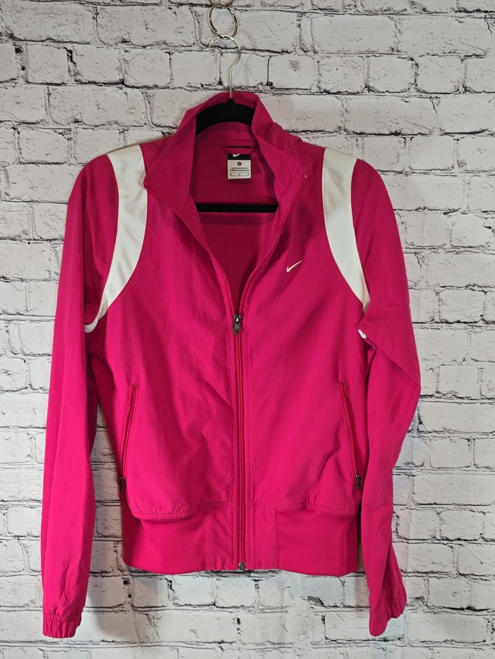Nike Women's Hot Pink Track Jacket with White Panels Size M